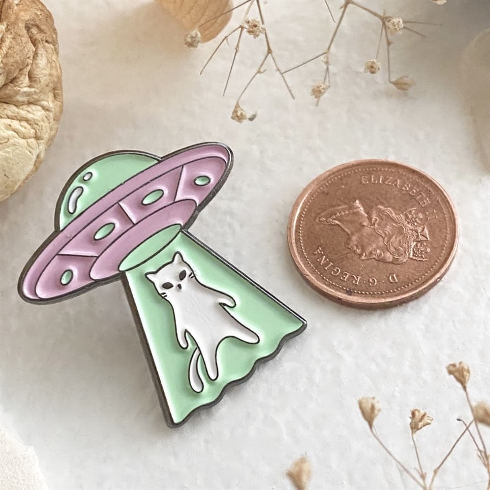 Coming or Going? UFO Cat Lapel Pin