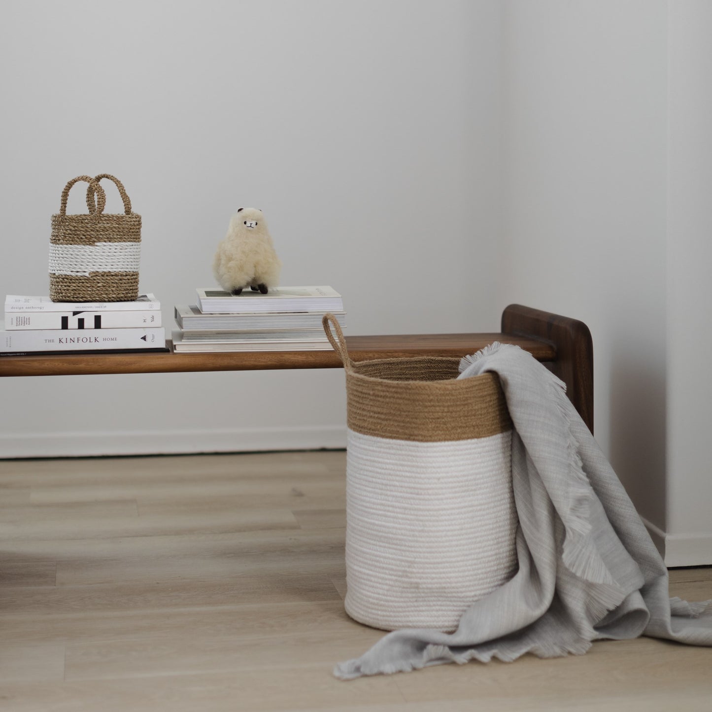 Cotton Jute Utility Basket - White and Natural