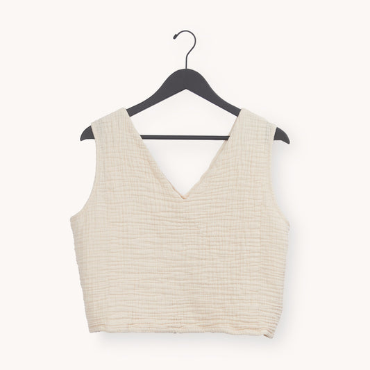 Crinkle Crop Tank - One-Sized - Cream