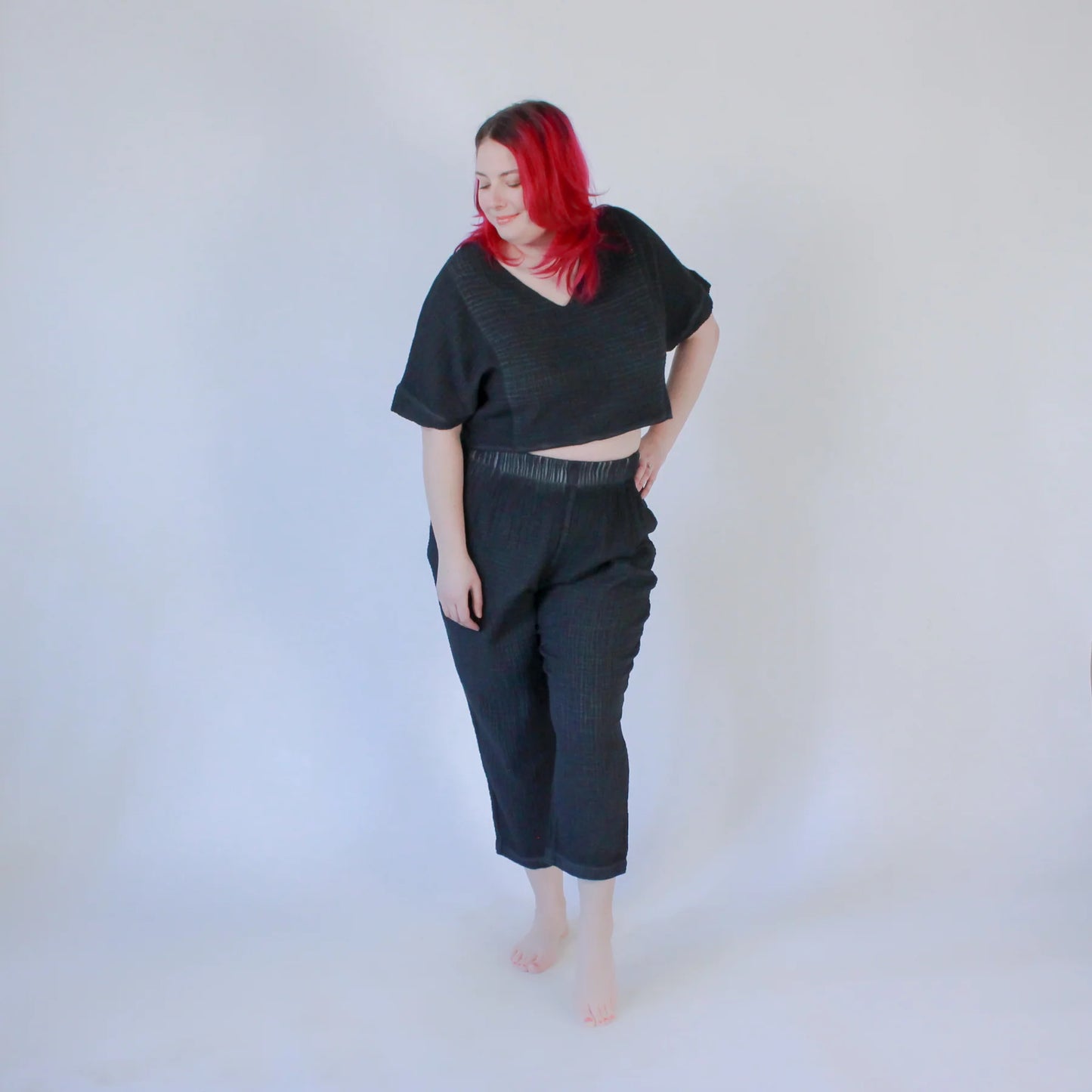 Crinkle Crop Top - One-Sized - Black