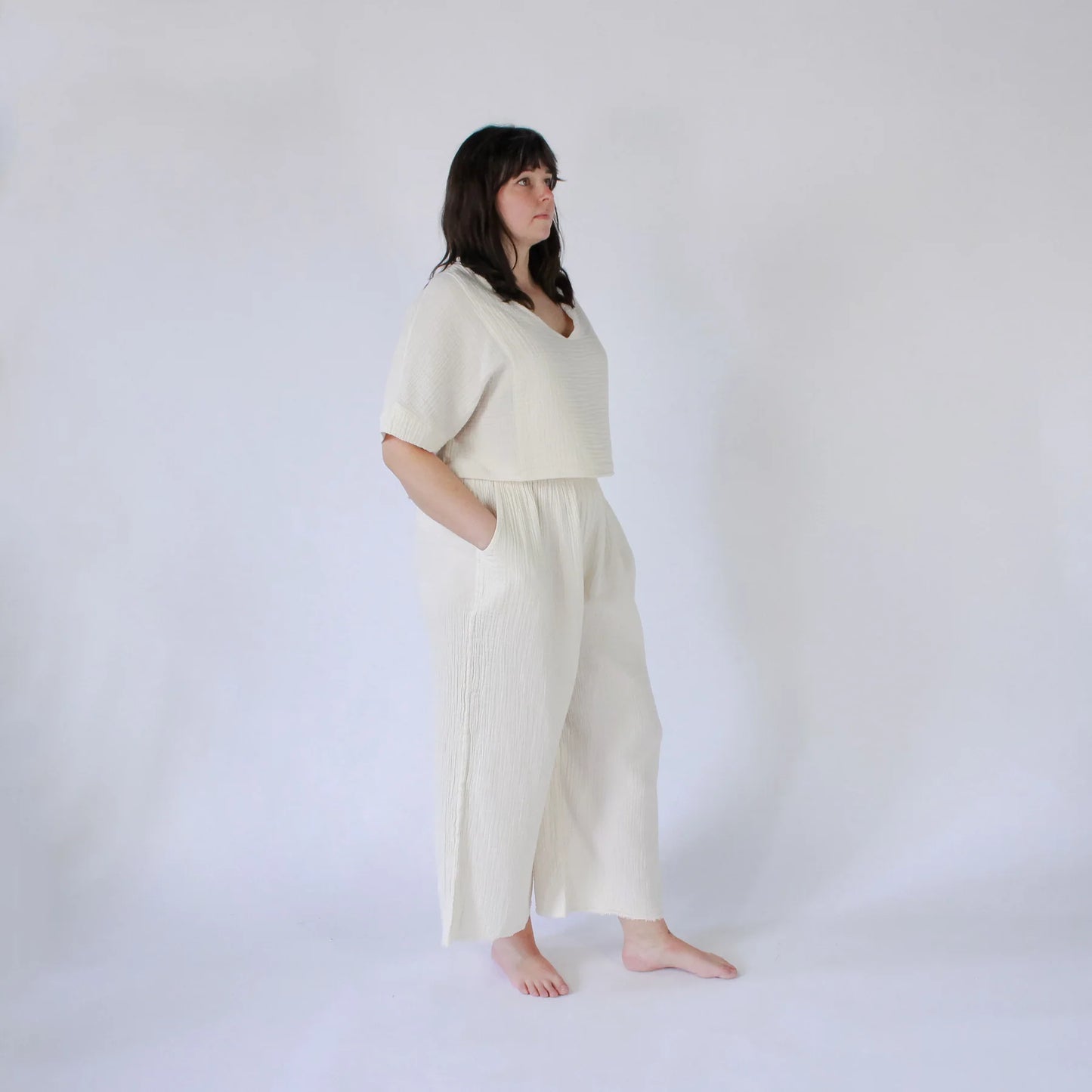 Crinkle Palazzo Pants - One-Sized - Cream