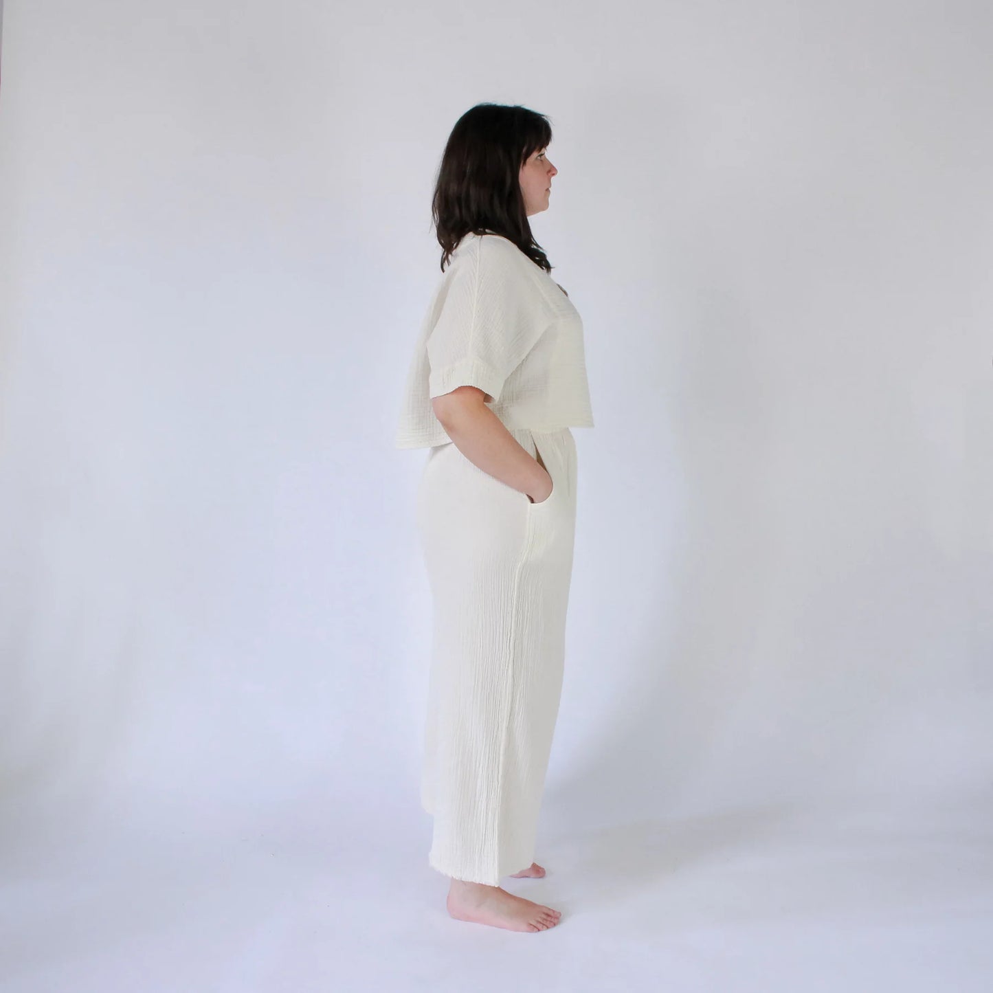 Crinkle Palazzo Pants - One-Sized - Cream