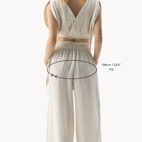 Crinkle Palazzo Pants - One-Sized - Cream