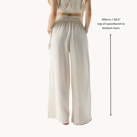 Crinkle Palazzo Pants - One-Sized - Cream