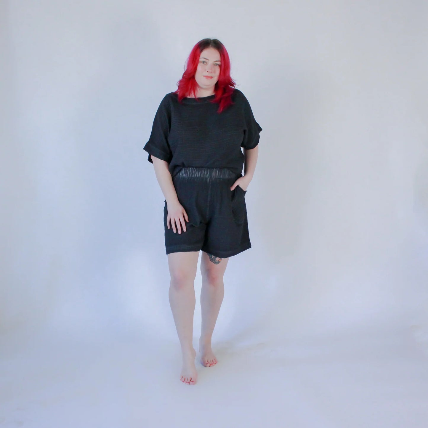 Crinkle Relaxed Shorts - One Sized - Black