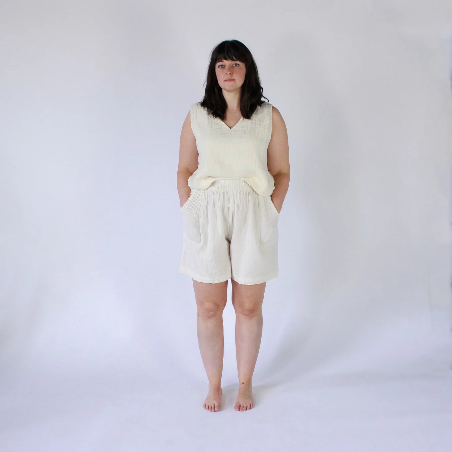 Crinkle Relaxed Shorts - One Sized - Cream