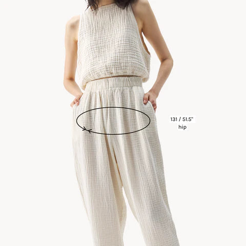 Crinkle Slouchy Pants - One-Sized - Cream