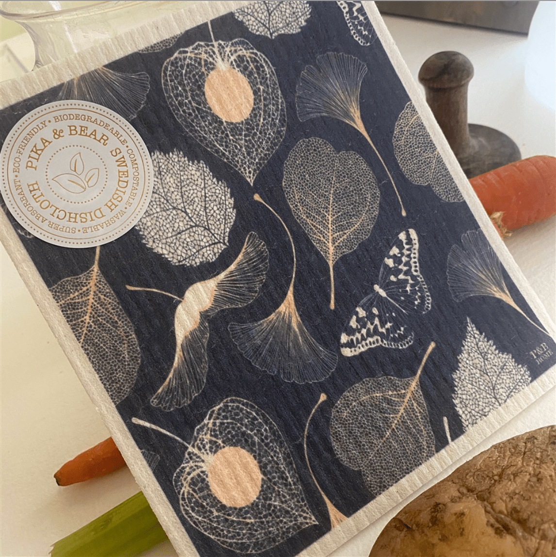 Deciduous Leaf Skeleton Design Swedish Dishcloth