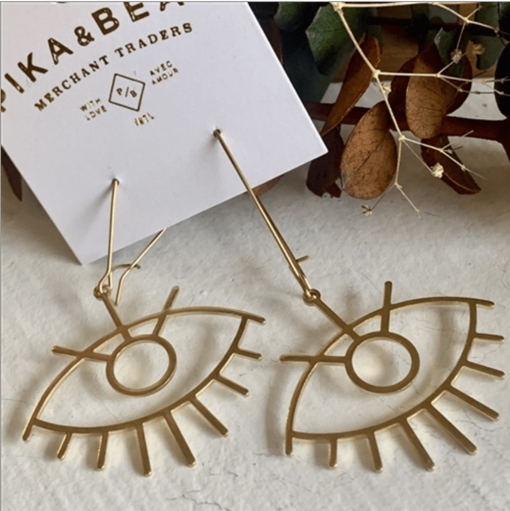 Eye Spy Brass Eye Shaped Drop Earrings