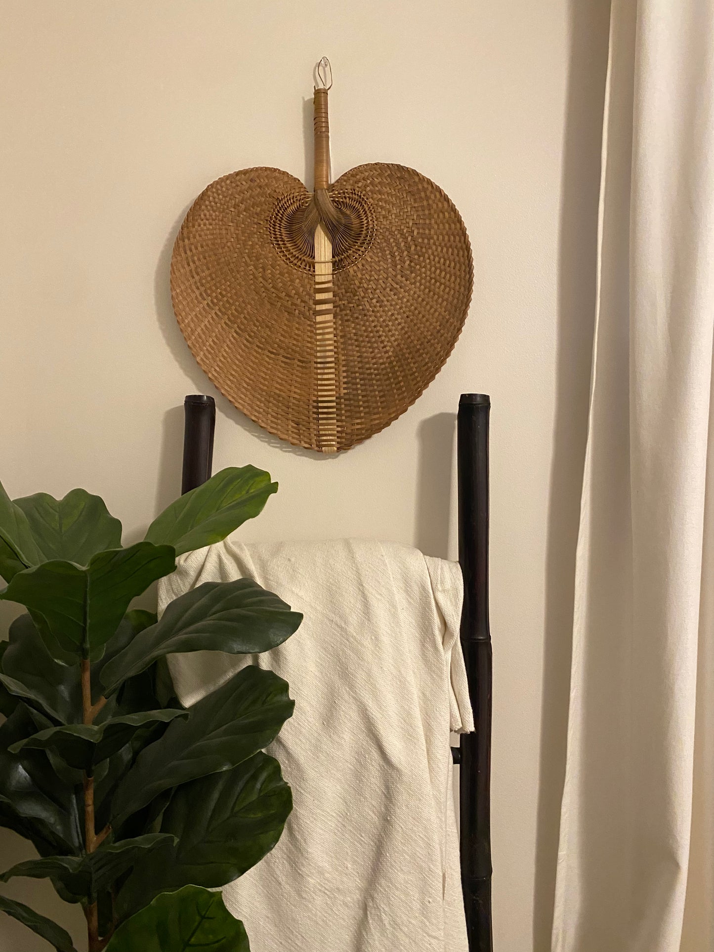 Kai Straw Handwoven Fan - Tan - Large