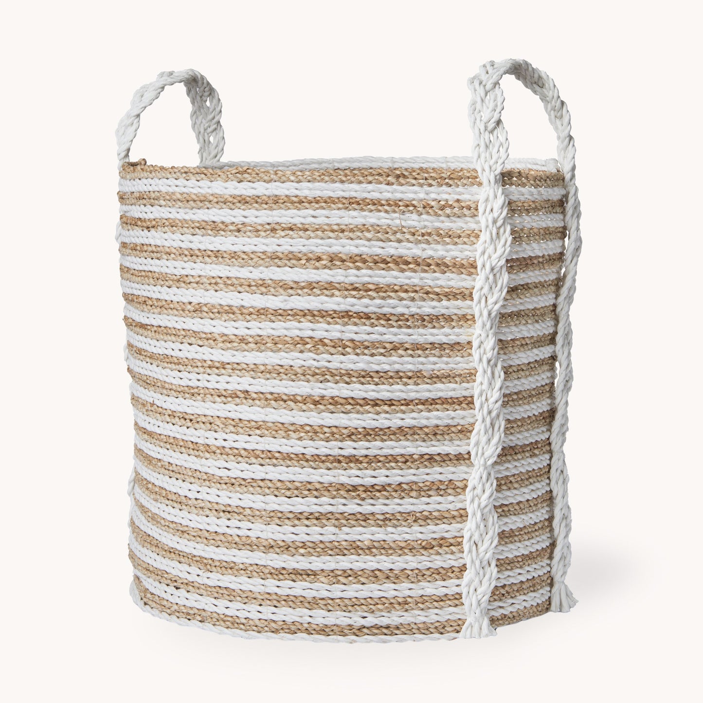 Set of 3 Large Handled Seagrass Basket Natural/White