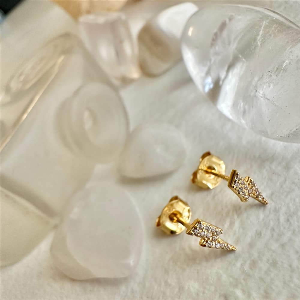 Lightning Bolt Crystal Stud Earrings In Gold Vermeil