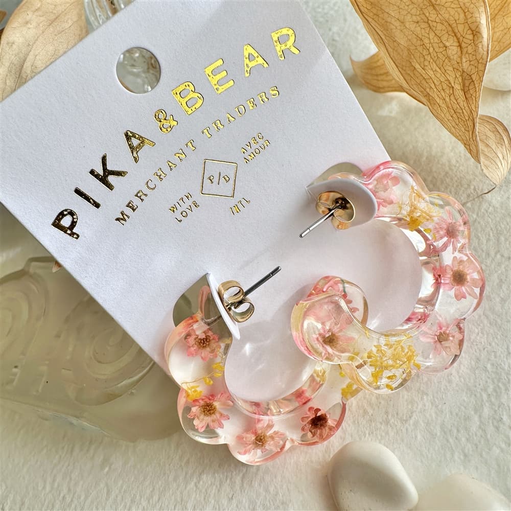 Maypole 36mm Acetate Hoop Earrings with Real Dried Flowers