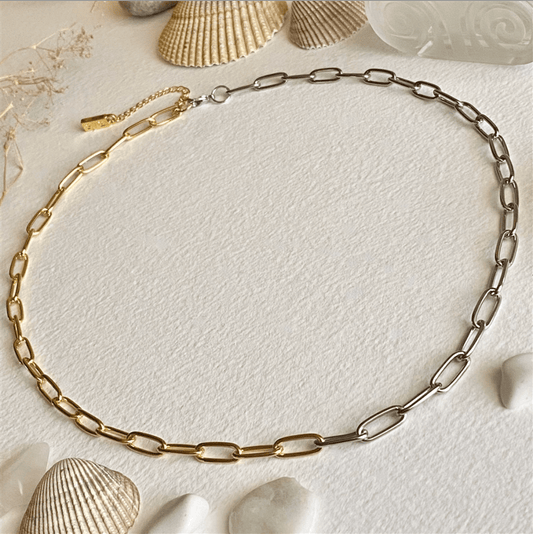 Montmartre Paperclip Chain Necklace in Two Tone Gold and Silver
