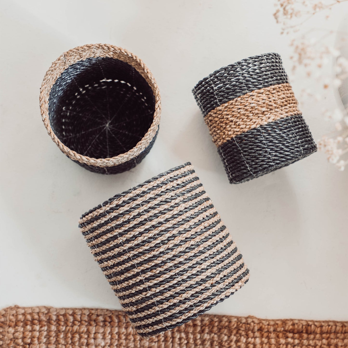 Plant Basket - Set of 3 - Black / Natural