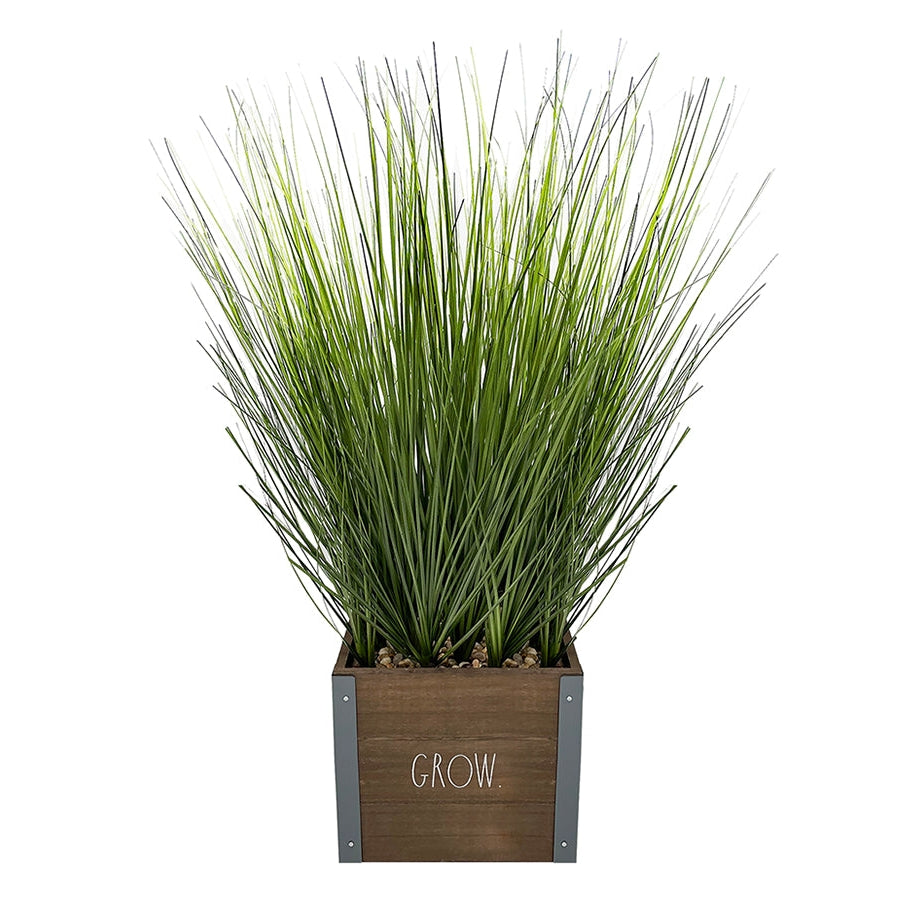 Rae Dunn “Grow” Artificial Grass Plants with Wooden Planter
