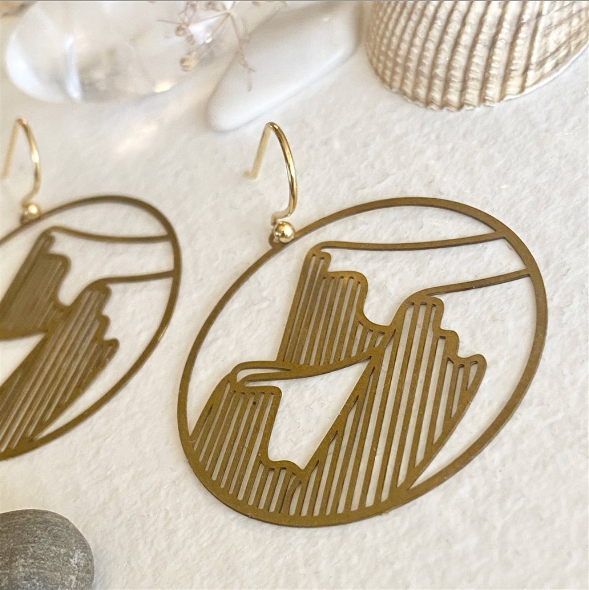Roche Raw Brass Mountain Silhouette Drop Earrings