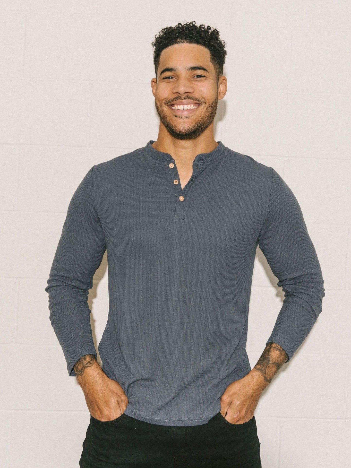 Ribbed Rupert Long Sleeve Henley - Grey Whale