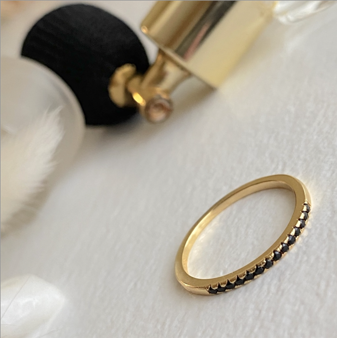 Vipera Black Rhinestone Pavé Ring in Gold Vermeil