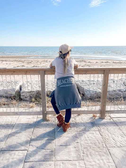 Washed Black Vintage Beacher - Cotton Fleece Crewneck