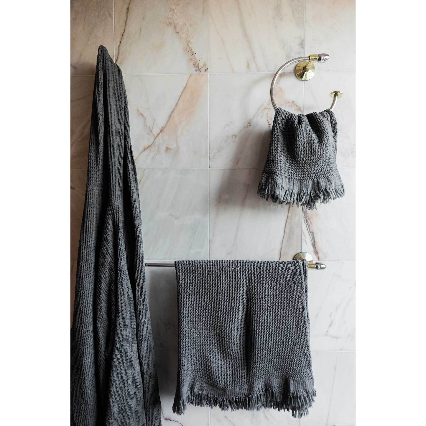 Wave Waffle Hand Towel - Charcoal