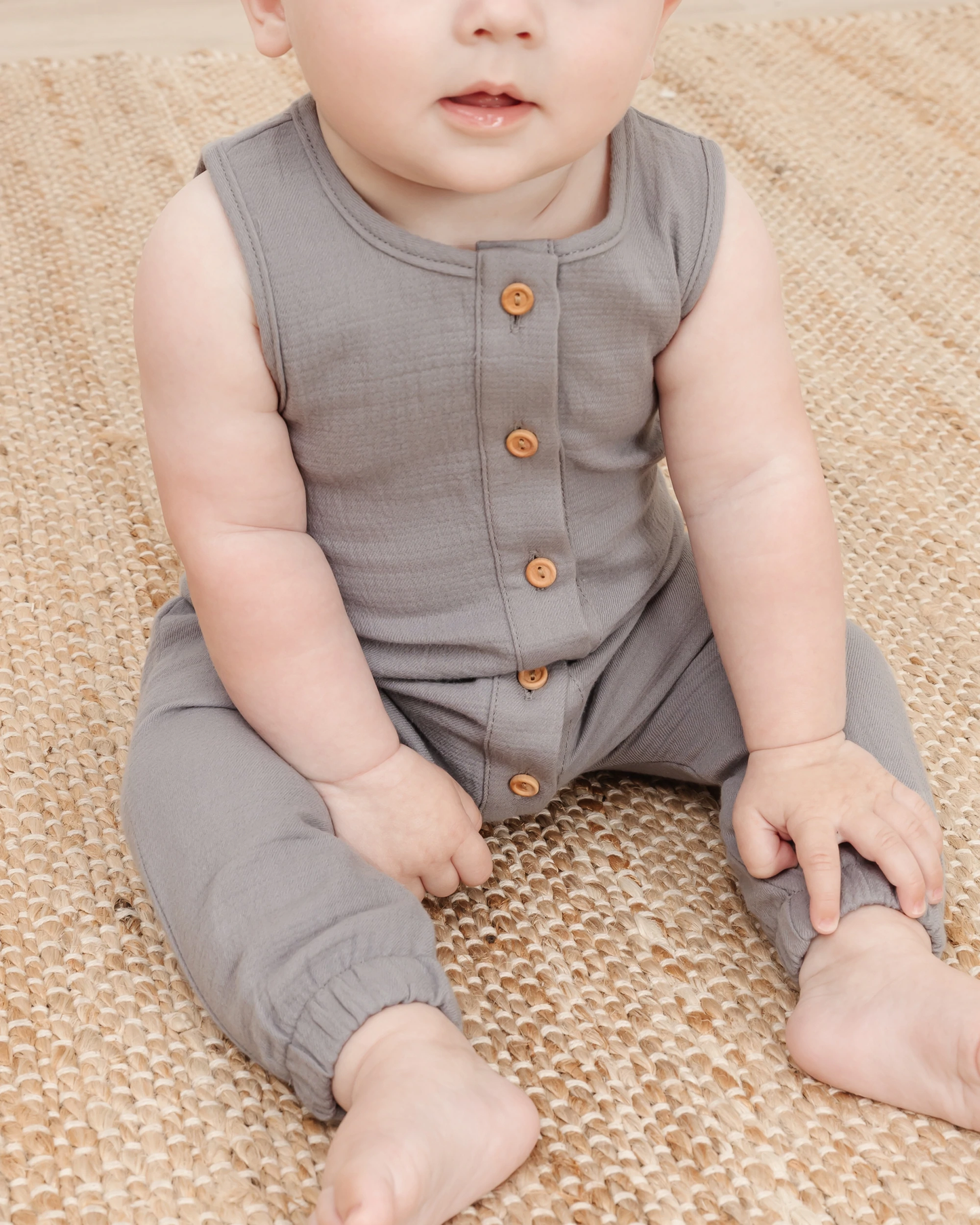 Woven Button Jumpsuit - Washed Indigo