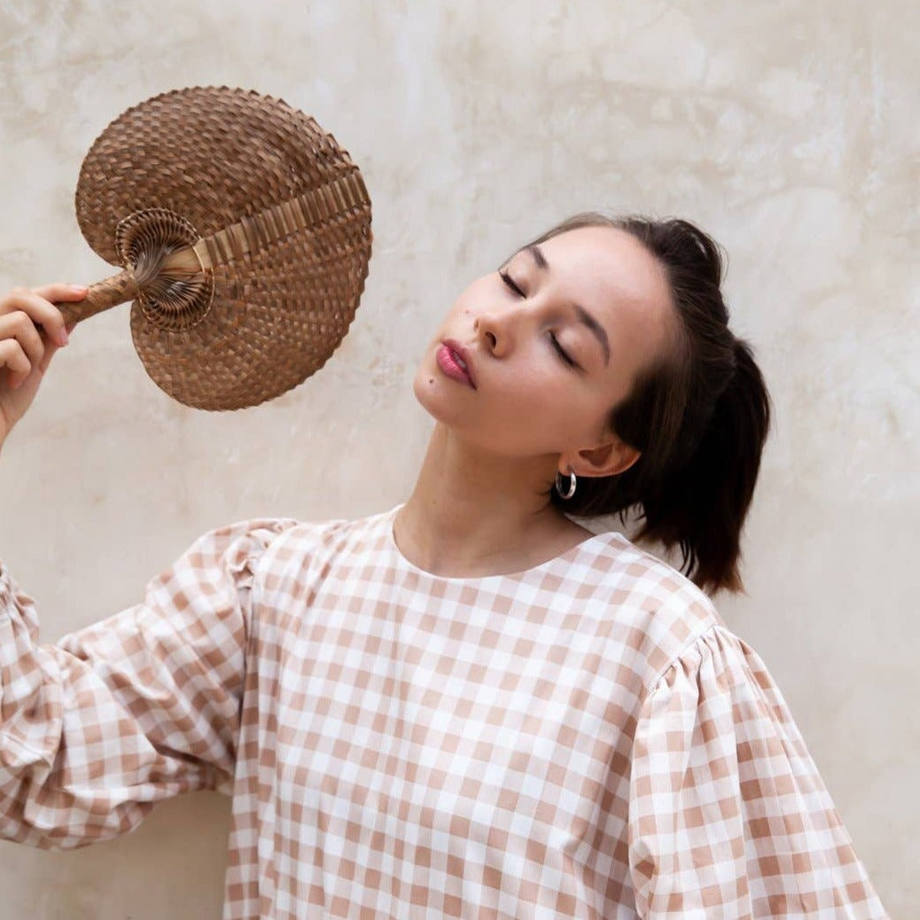 Kai Straw Handwoven Fan in Tan - Small