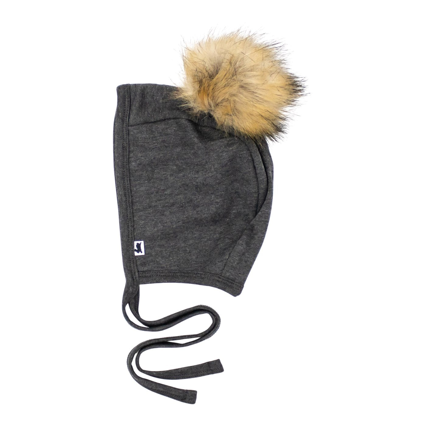 Fleece-Lined Brimless Pom Pom Bonnet - Charcoal