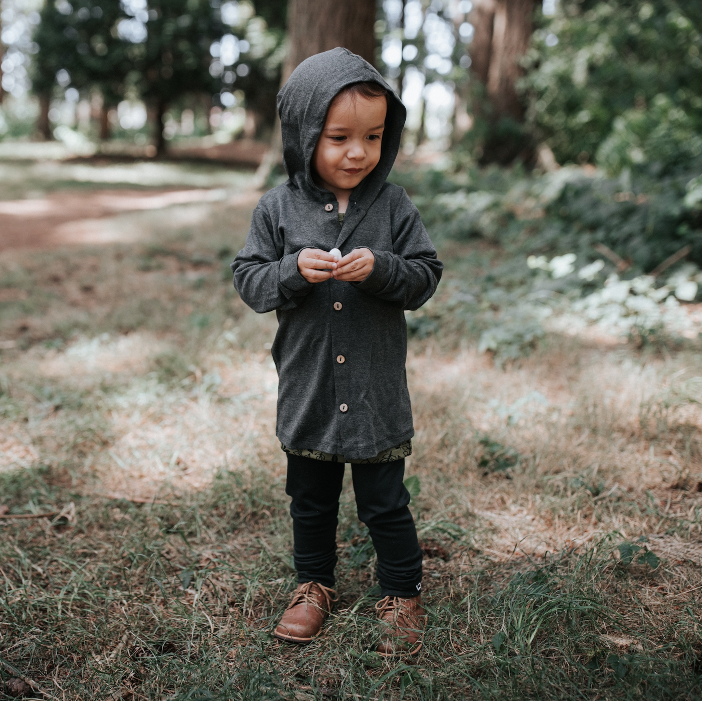 Baby/Kids Bamboo Hooded Button Up - Charcoal