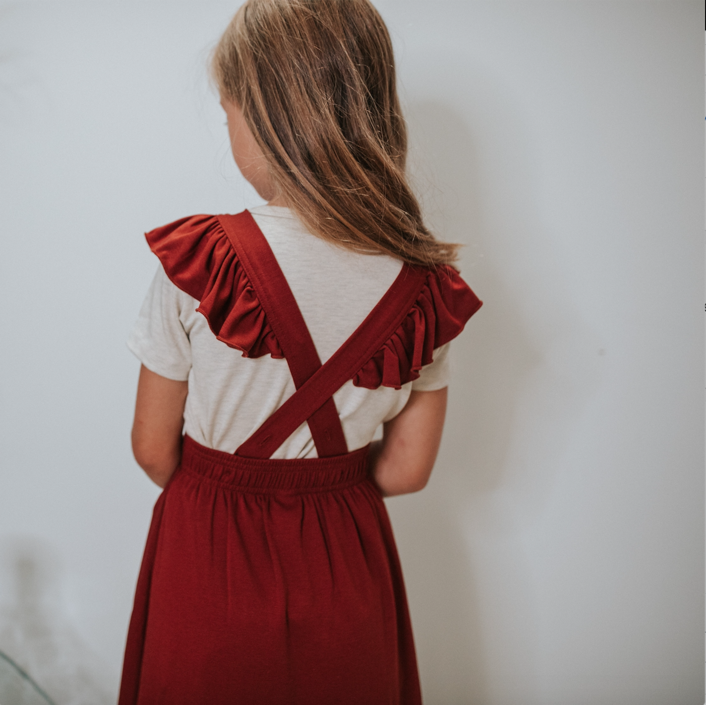 Kid's Ruffle Pinafore - Cranberry