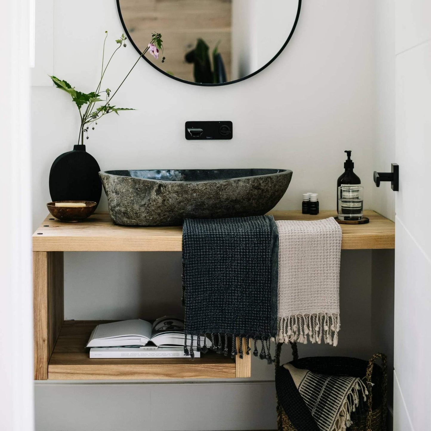 Stonewashed Waffle Towel - Coal