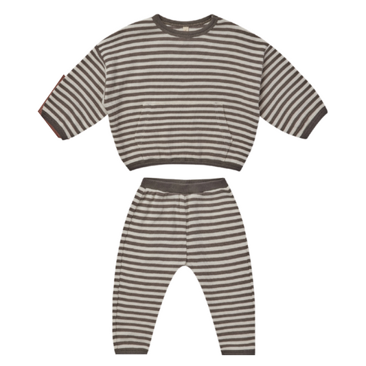 Waffle Top + Pant Set - Charcoal Stripe