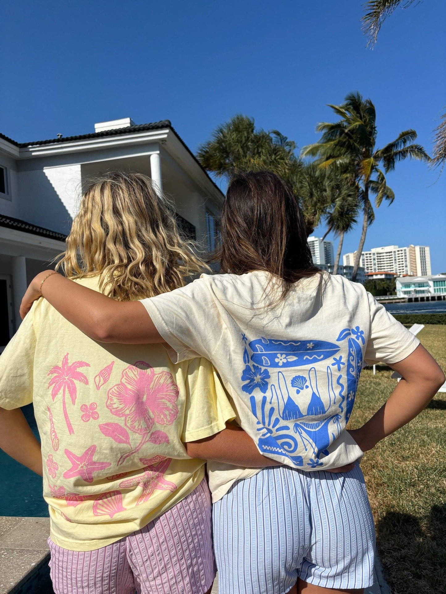 Blue Swim And Surf Comfort Colors Tee - Ivory