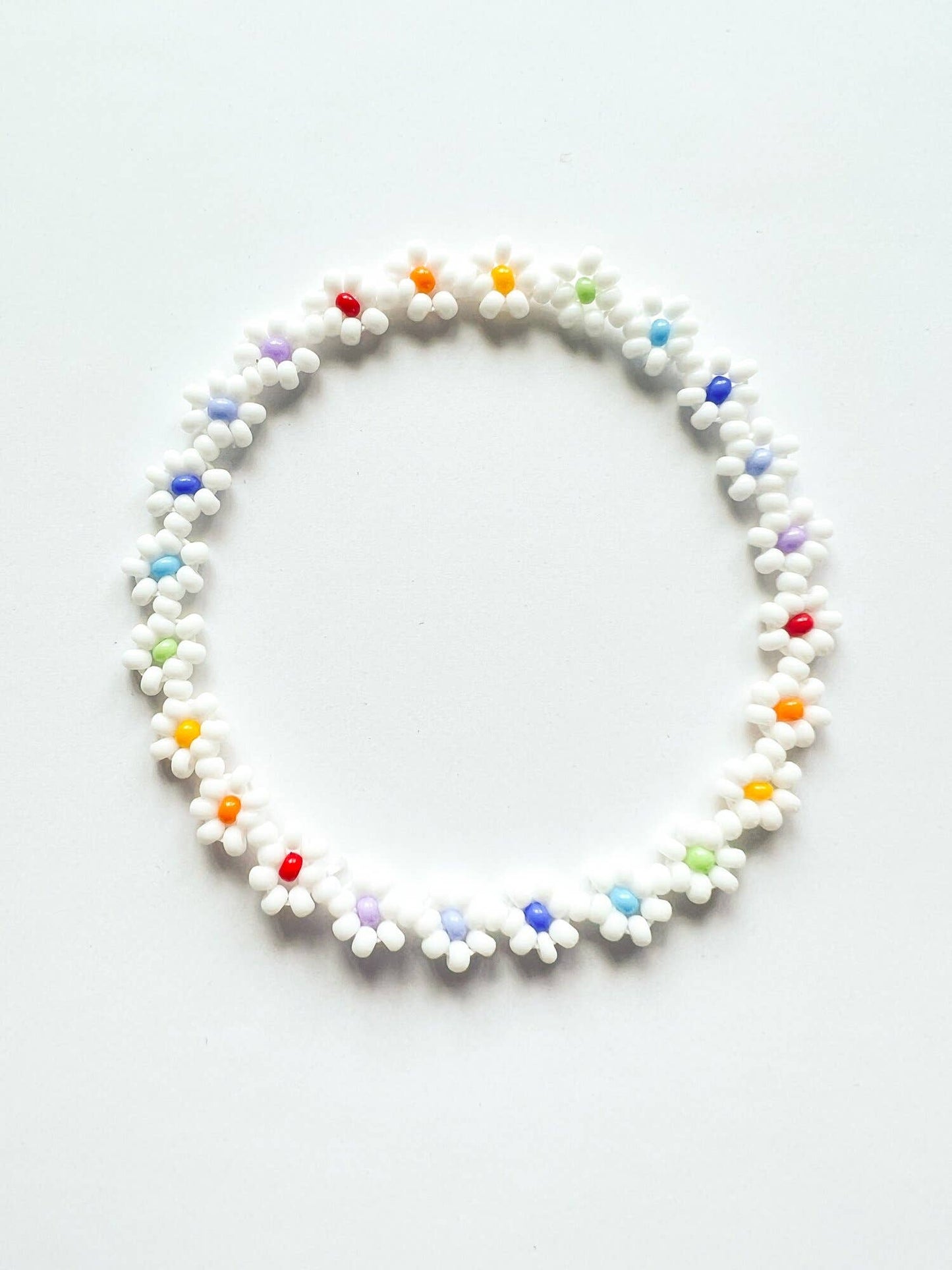 Dainty Flower Bracelet - Minimalist Rainbow - White