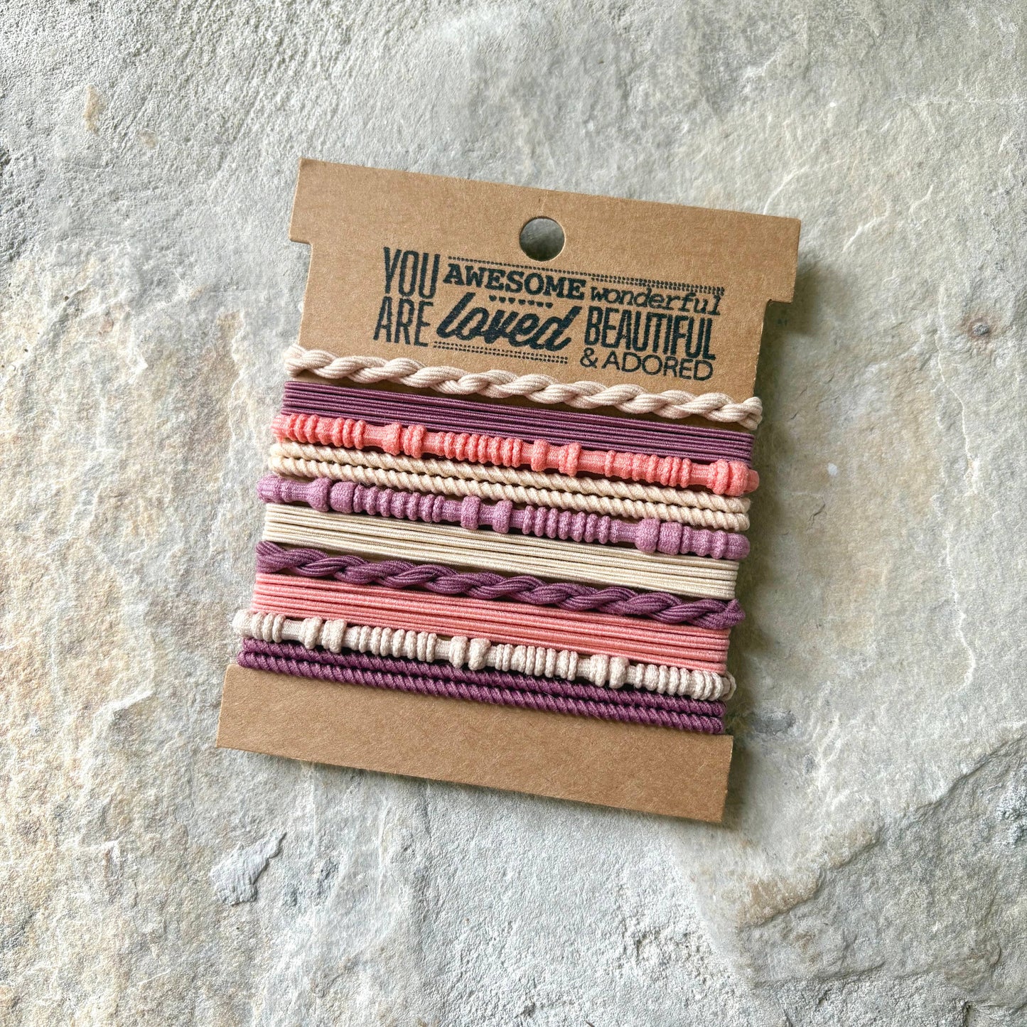Basic Boho Hair Ties on Kraft Card | Purple & Cream