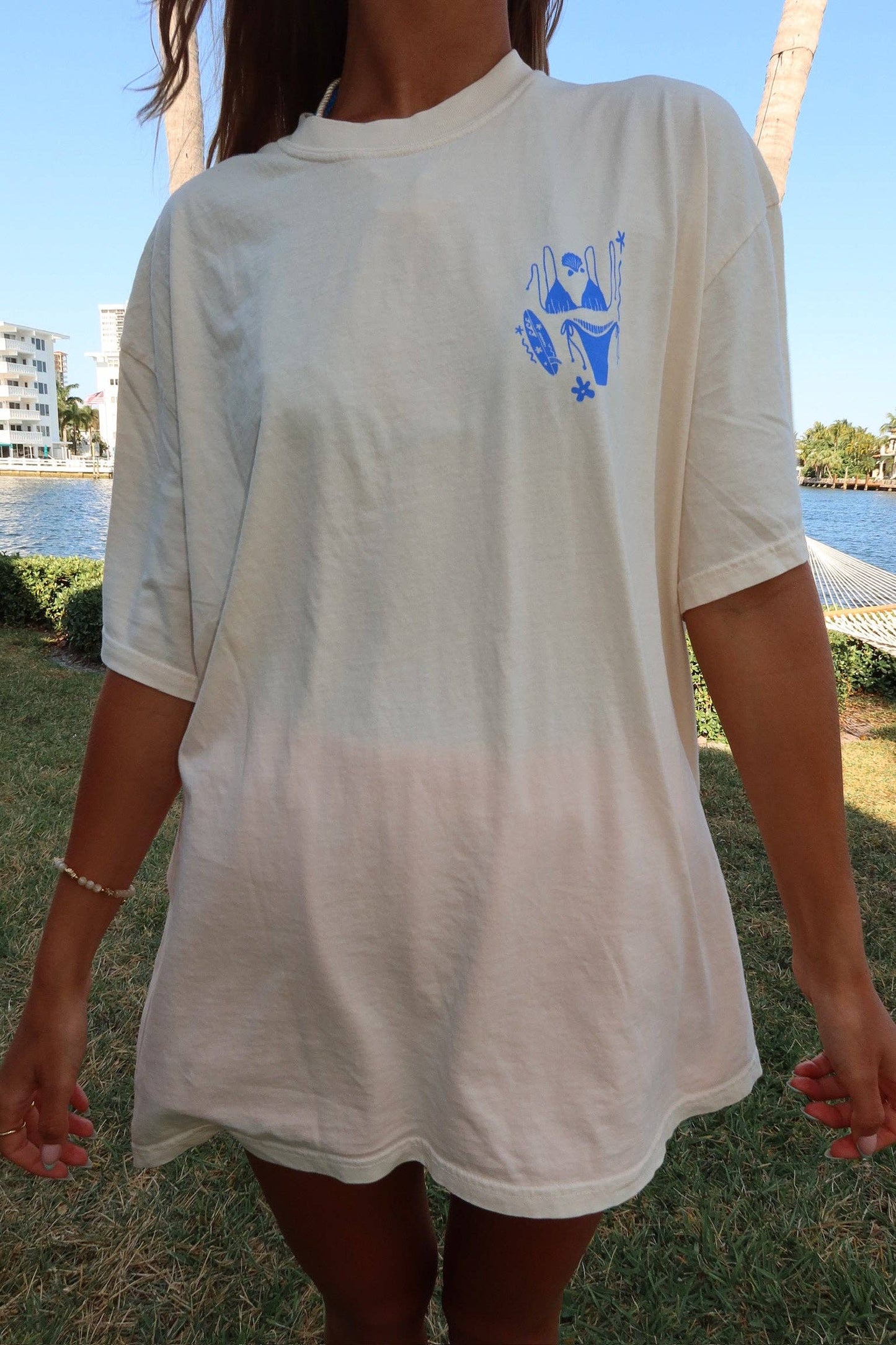 Blue Swim And Surf Comfort Colors Tee - Ivory
