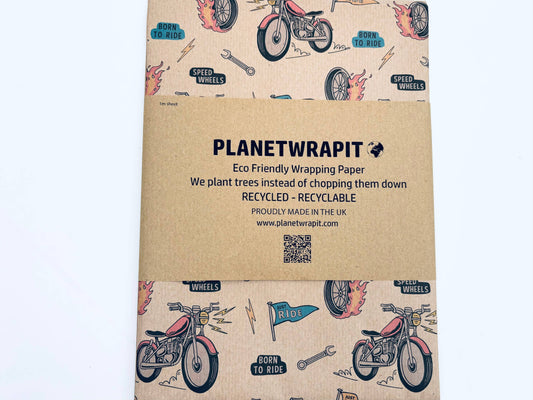Motorbikes Recycled Kraft Wrapping Paper Gift Wrap