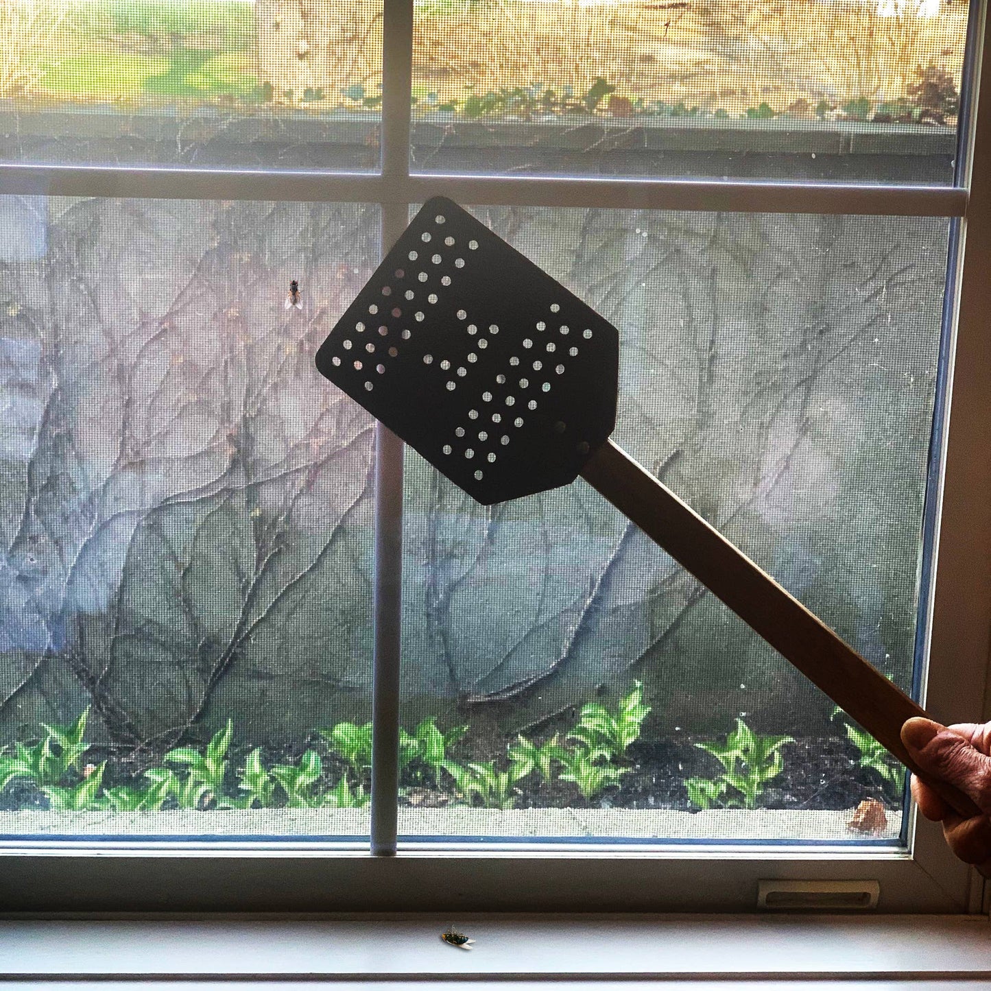 Extra Large Acacia wood and Leather Fly Swatter