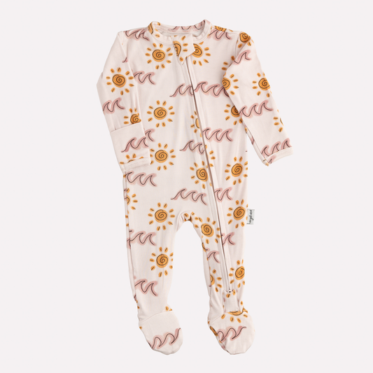 Bamboo Footed Sleepers | LE Prints - Pink Waves