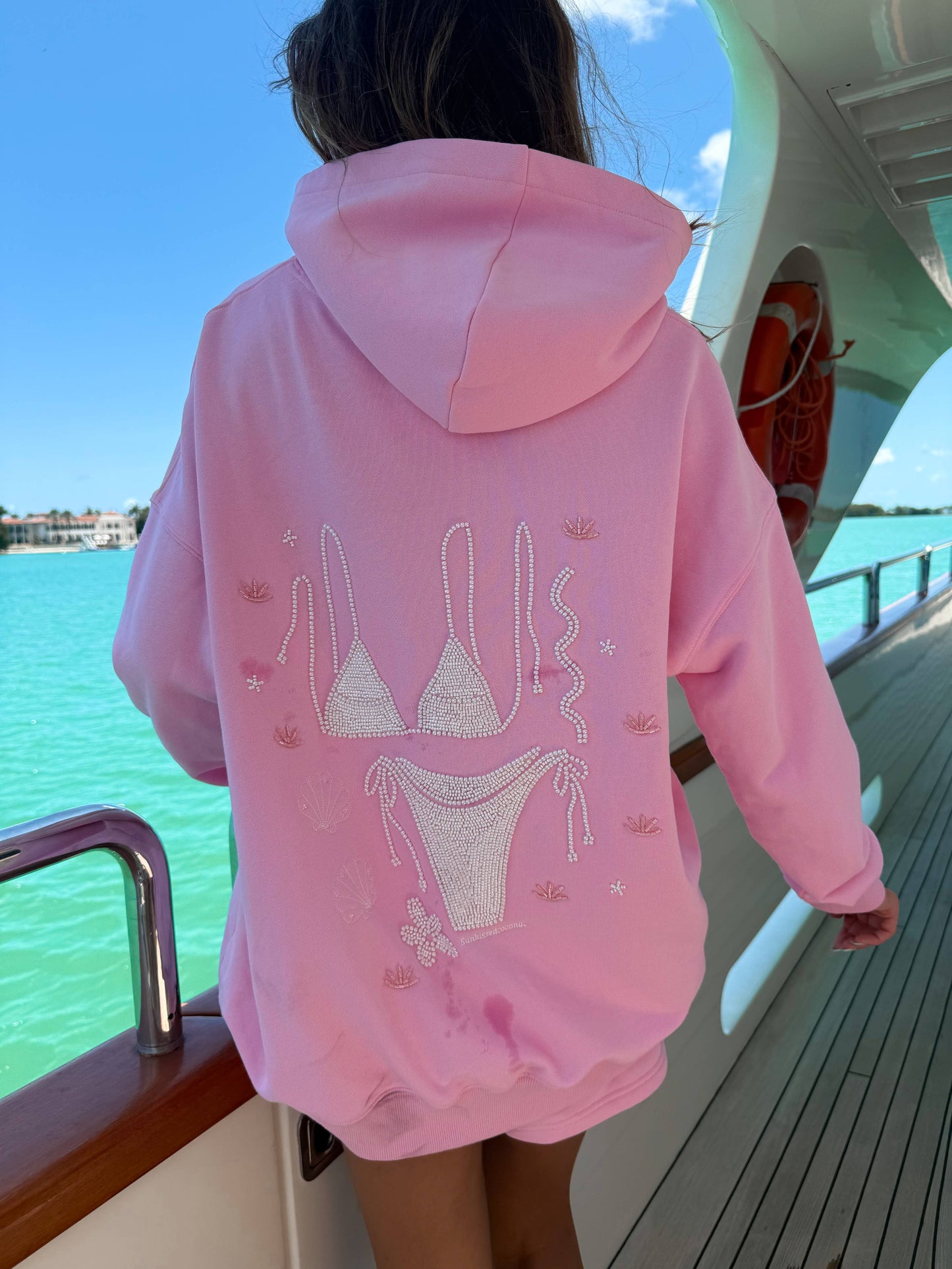 Lottie Pink Bikini Beaded Ocean Hoodie 100% Cotton - Lottie Pink