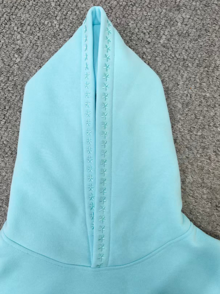 Surfboard Hibiscus Embroidered Hoodie - Lagoon Aqua