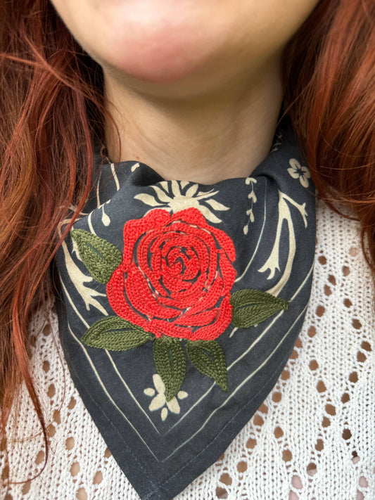 The Rose Bandana ( wild rag, embroidered bandana, western)