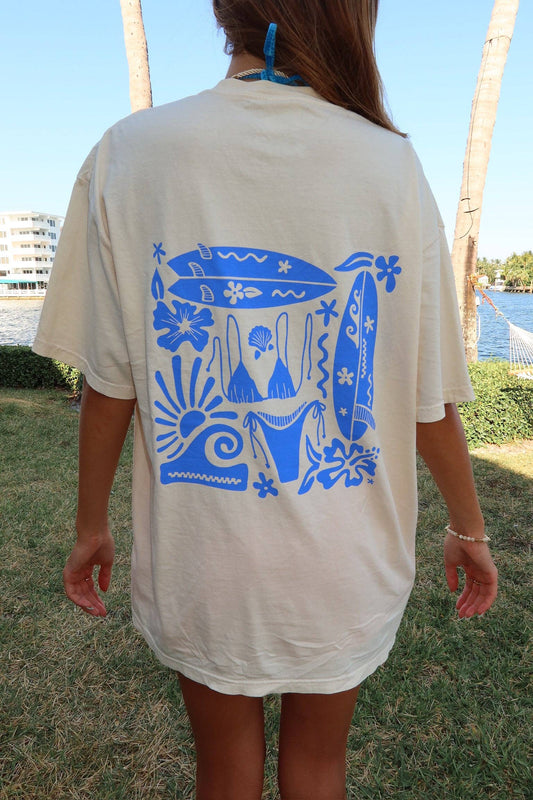 Blue Swim And Surf Comfort Colors Tee - Ivory
