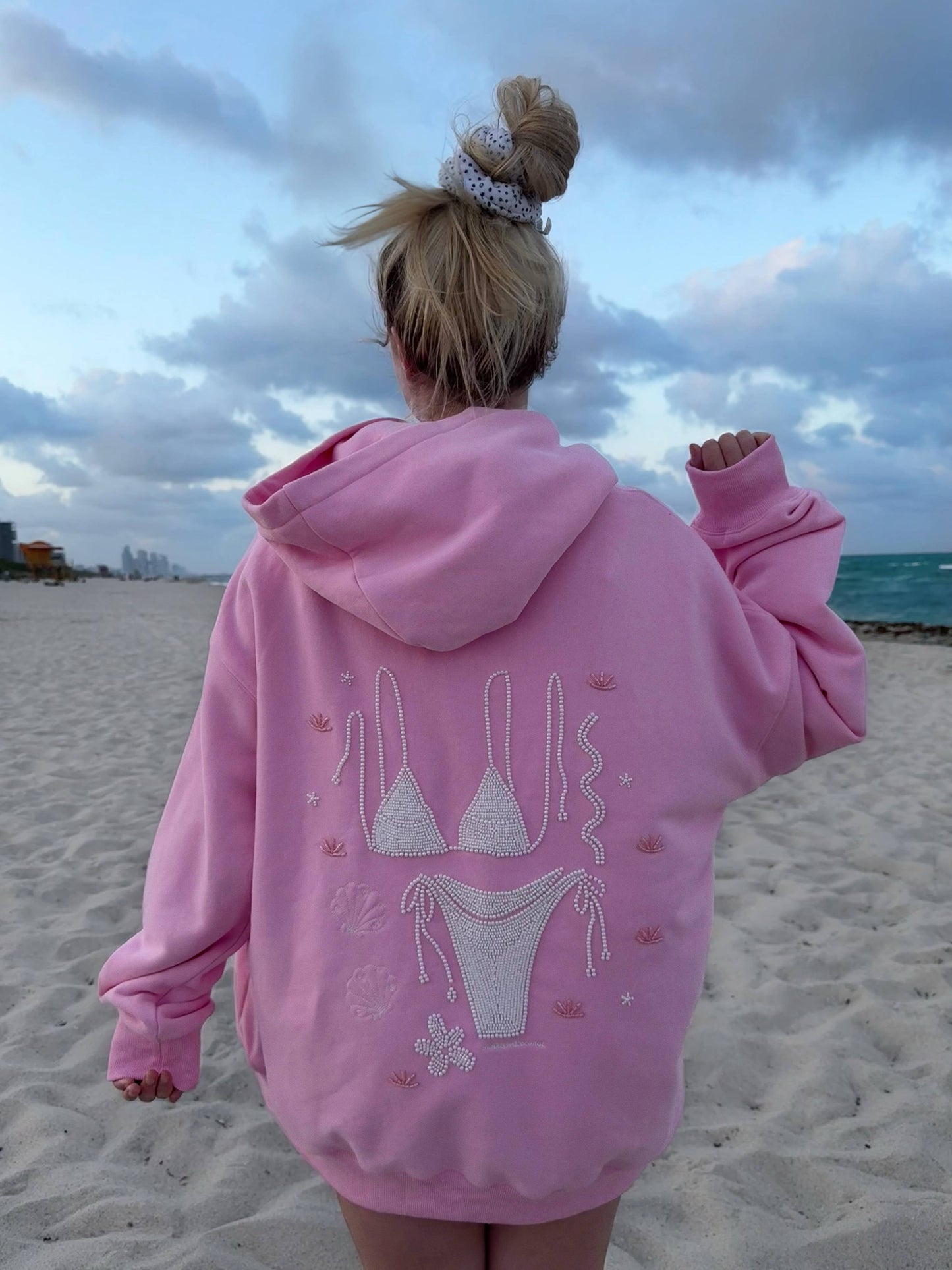Lottie Pink Bikini Beaded Ocean Hoodie 100% Cotton - Lottie Pink