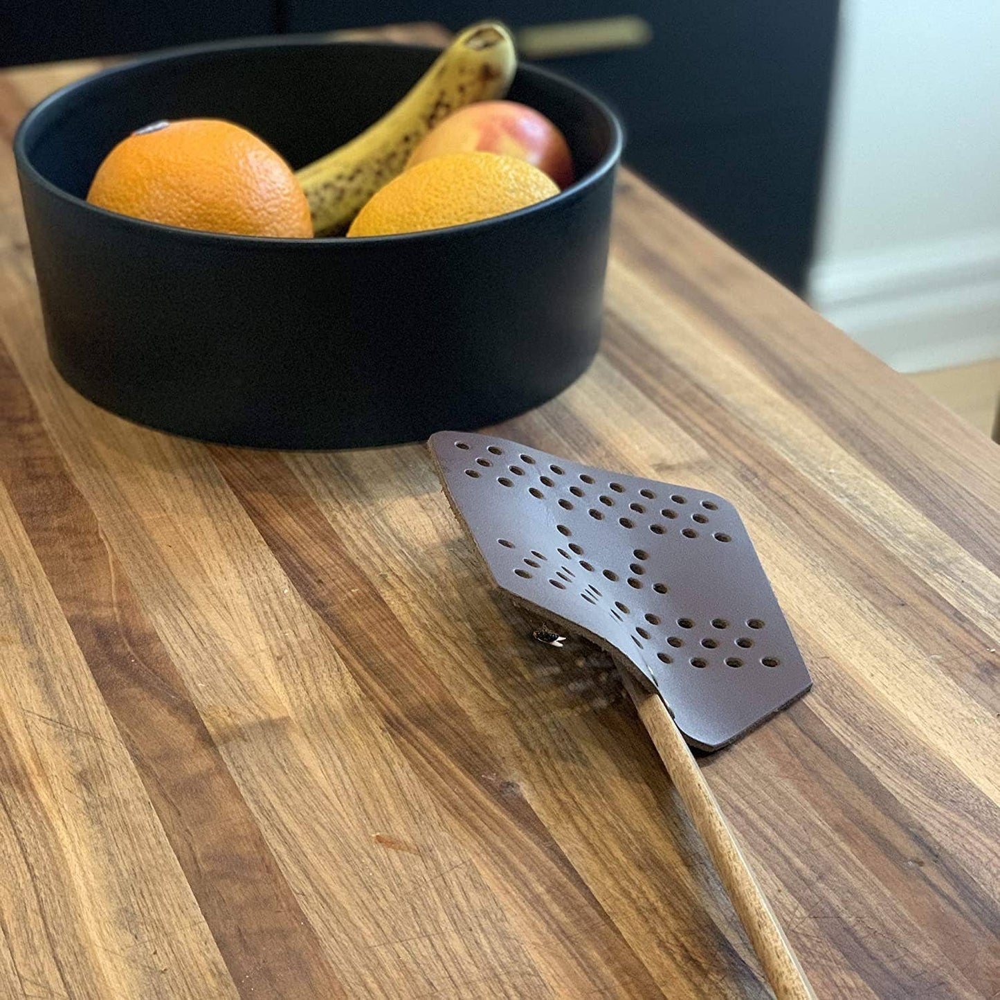 Extra Large Acacia wood and Leather Fly Swatter