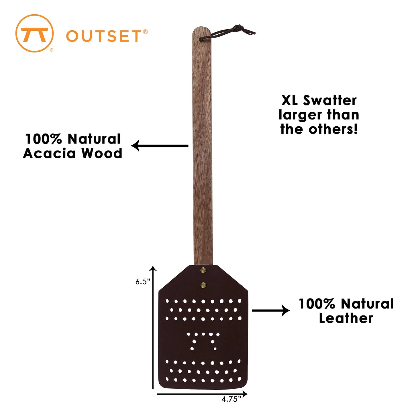 Extra Large Acacia wood and Leather Fly Swatter