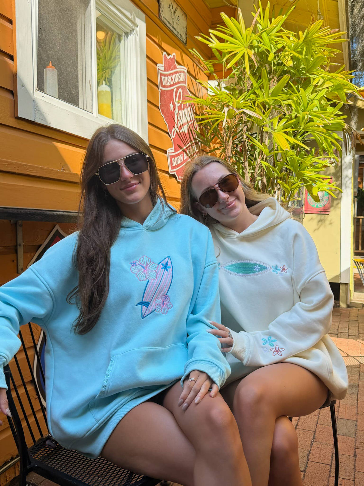 Surfboard Hibiscus Embroidered Hoodie - Lagoon Aqua