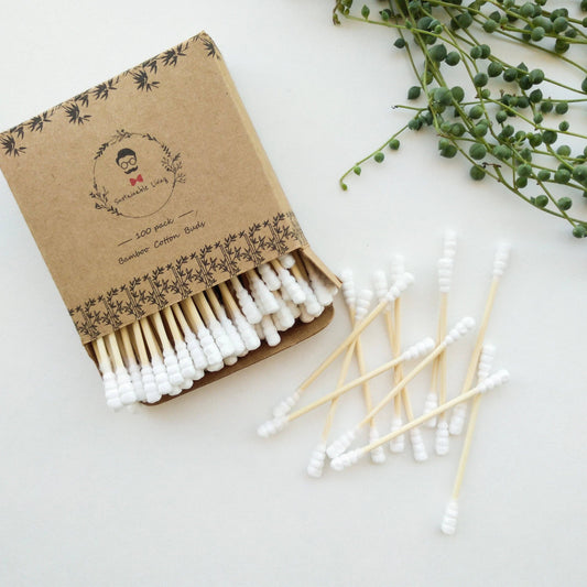100 Pack Organic Bamboo Cotton Buds - Biodegradable - White
