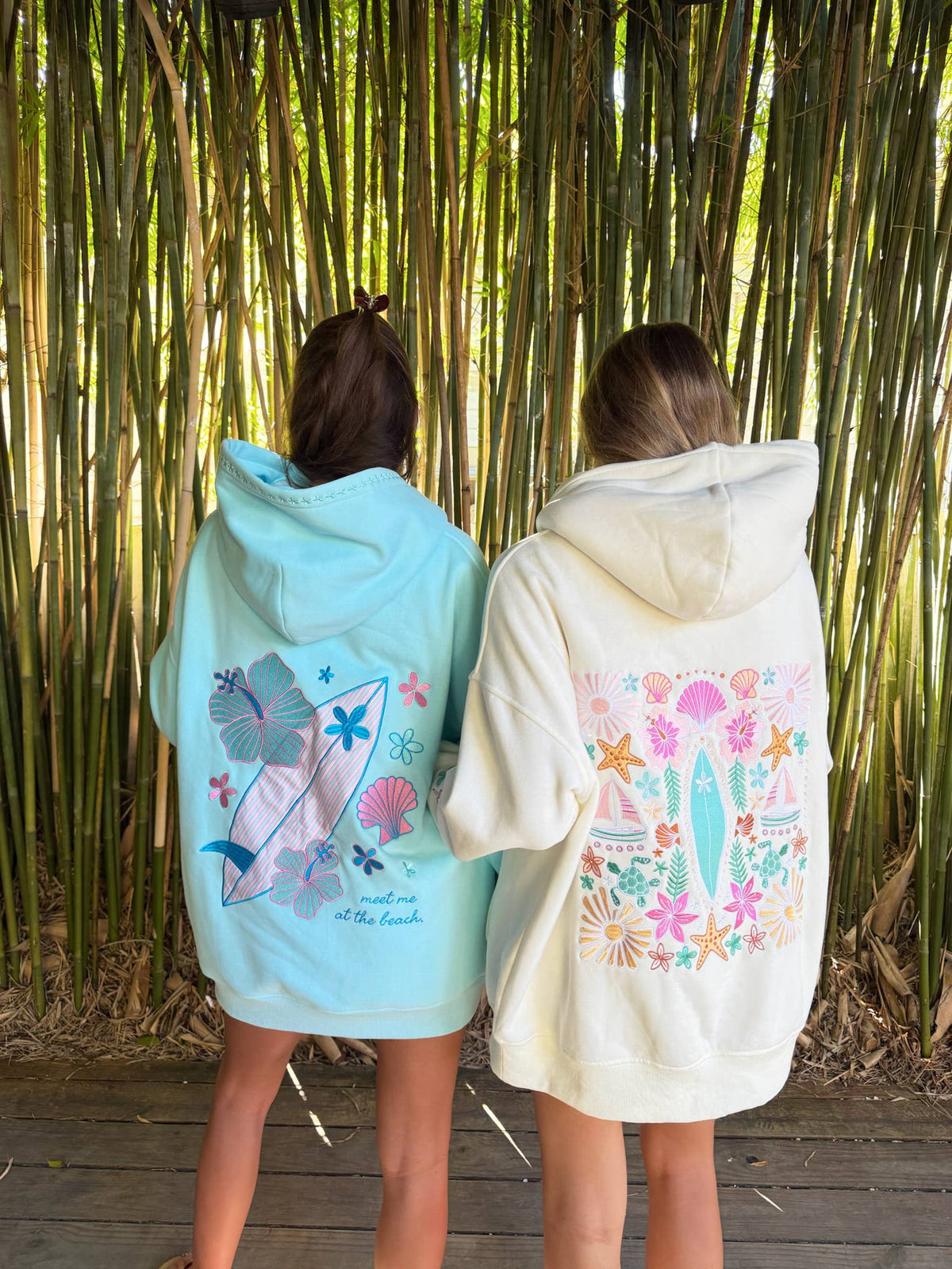 Surfboard Hibiscus Embroidered Hoodie - Lagoon Aqua