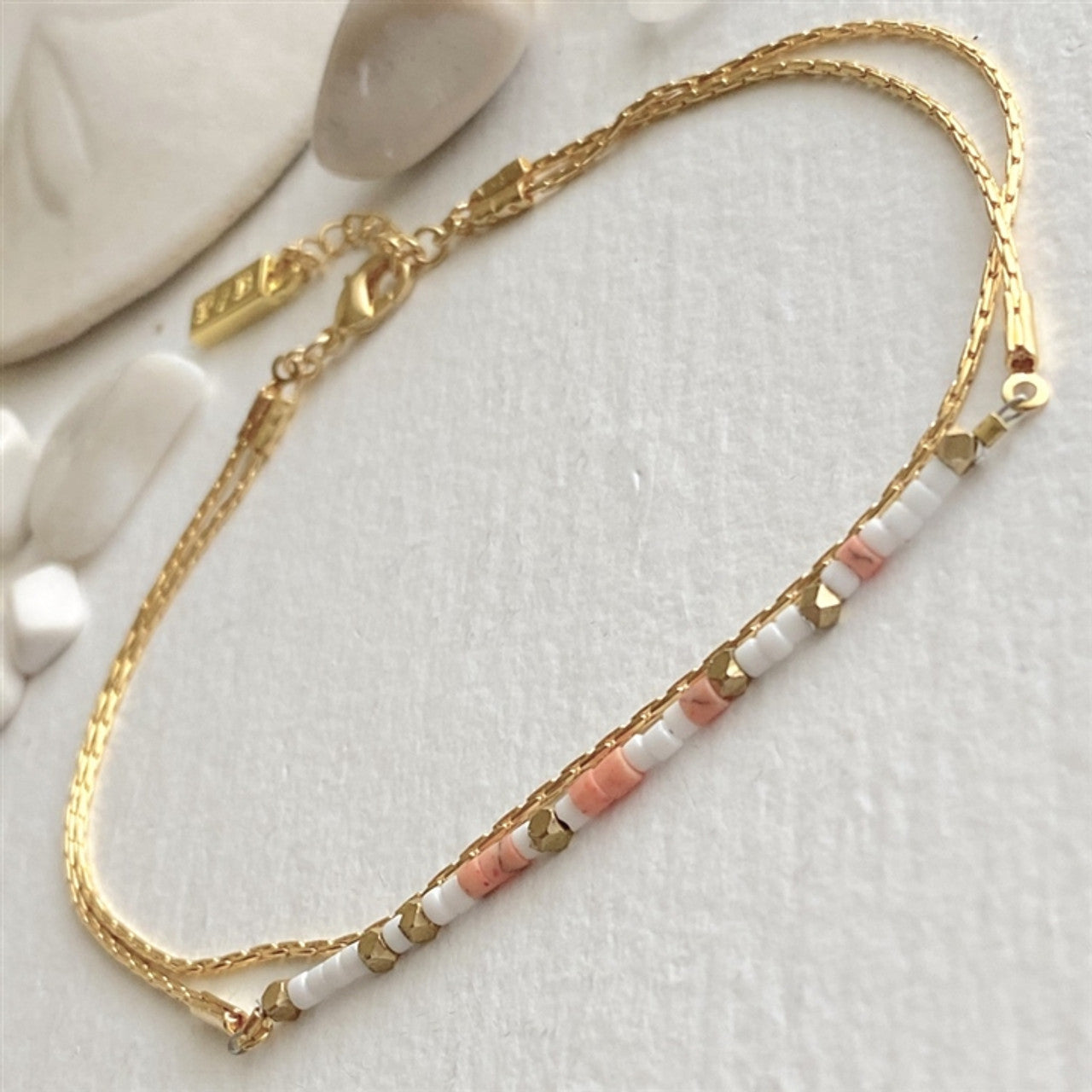 Thomson Hand Beaded Layered Anklet - Peach